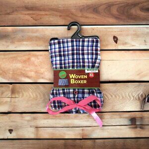 Womens Woven Boxers Blue Pink Plaid Size XL Drawstring Soft Sleep or Lounge NEW